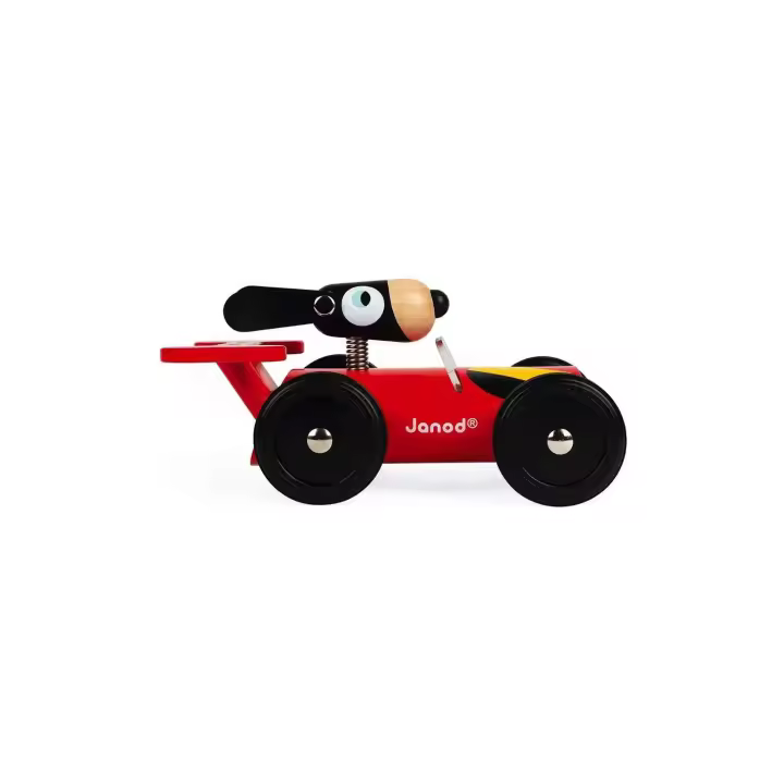 Janod SPIRIT COCHE DAN de Madera Maciza Lacada con Perrito y Bandera de Bélgica - 1