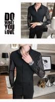 Camisa De Rayas Para Hombre Verano Transpirable Con Cortes De Encaje Manga Larga Ajustada Para Clubes Proms Fiestas Sociales - details 14