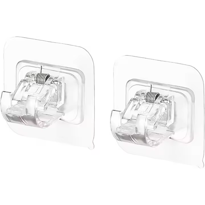 Soporte para Barra de Cortina, Ganchos autoadhesivos para Barra de Cortina, 4 piezas, soporte transparente para Barra de Cortina, soporte para GanchoCortina para Cocina y baño - 1