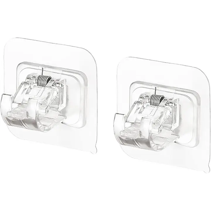 Soporte para Barra de Cortina, Ganchos autoadhesivos para Barra de Cortina, 4 piezas, soporte transparente para Barra de Cortina, soporte para GanchoCortina para Cocina y baño - 1