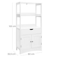 Mueble de baño con cajón y estantería alta, mueble auxiliar versátil con 2 estantes abiertos y armario de doble puerta en color blanco para entrada, cocina y sala de estar - details 3