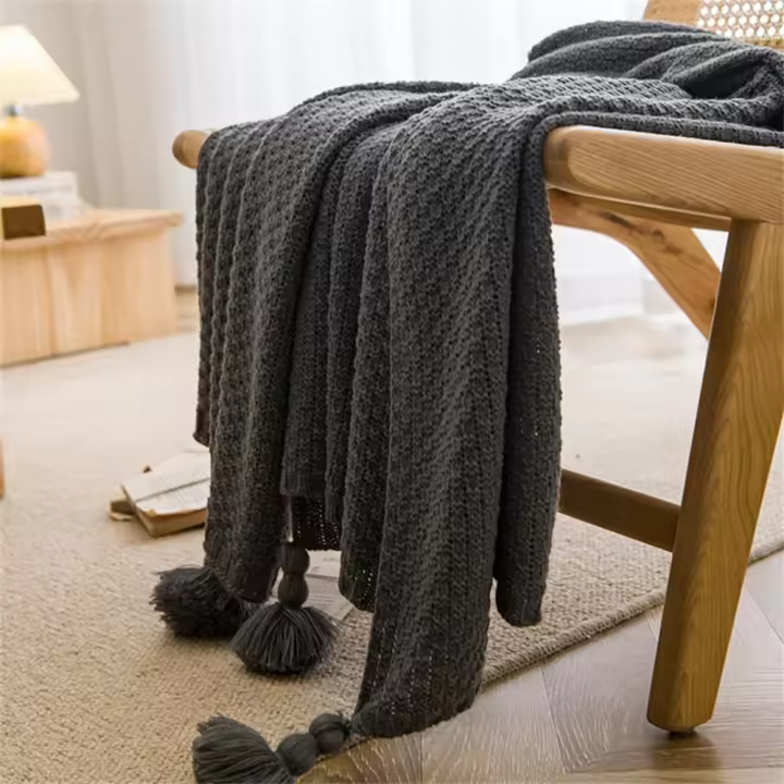 Manta de DOT tendido Grueso para Sofá, Cama, Ligera, rústica, decorative, coogedora, estil Granja, para Mujeres y hambres, color Gris - 1