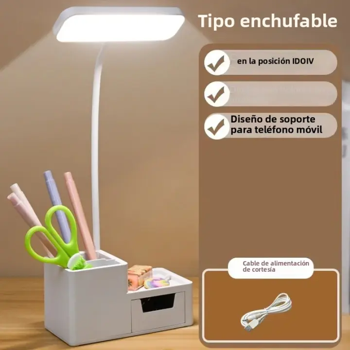 Lámpara De Mesa Recargable LED Para Dormitorio Con Portajabón Y Guardaalmohadillas Luz De Lectura Para La Cama Cuidado De Los Ojos Con Almacenamiento En Cajón - 1