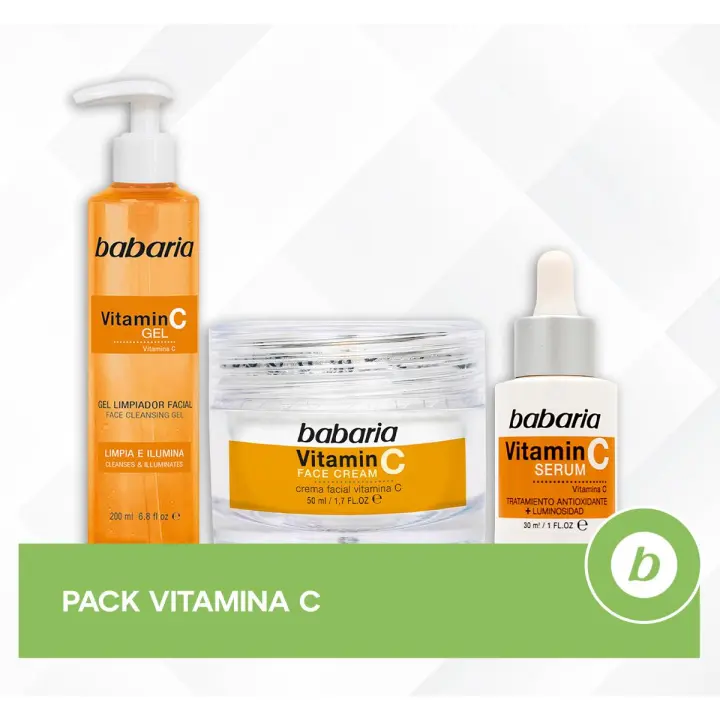Babaria Pack Vitamina C: Gel Limpiador Facial, Crema Facial y Sérum Vitamina C para Mejorar la Luminosidad de la Piel y Reducir las Manchas - 1