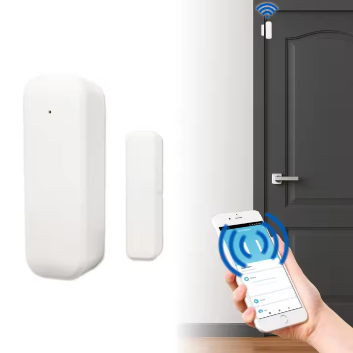 LED ATOMANT Sensor de apertura para puerta y ventana WiFi con aviso al móvil en tiempo real, detector inteligente de puerta abierta compatible con Smart Life, Tuya, Google Home y Alexa, instalación sin cables con cinta adhesiva, funciona con pilas AAA - 1