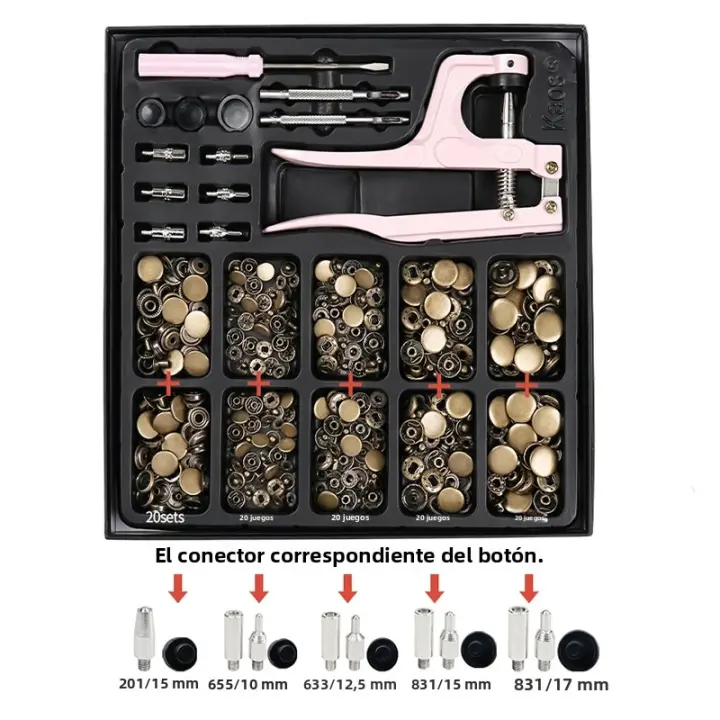 Juego De 100 Piezas De Herramientas Para Instalación De Botones Metálicos Para Ropa Chaquetas Cuero Artesanías Kit De Tijeras Para Botones De Cierre Rápido - 1