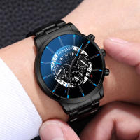 Reloj De Negocios Para Hombre 2PCS Moda Acero Inoxidable Cuarzo Analógico Pulsera De Cuero Conjunto Reloj Hombre (Sin Caja) - details 1