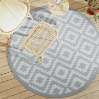 vidaXL Alfombra de exterior ARAKIL Ø160 cm PP en color Gris claro/Blanco y gris claro/Estampado gris y más - details 1