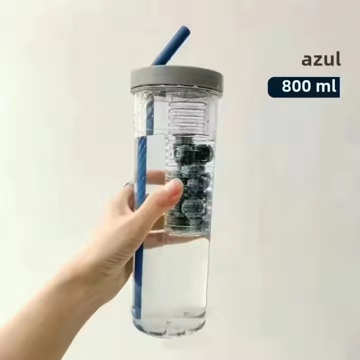 Botella De Agua Portátil Con Pajillas Y Fruta Infusor Taza De Jugo De Té Para Fitness Deporte Exterior Viaje Transparente Reutilizable - 1