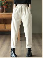 Amax LuluE Pantalones De Peluche De Lujo Para Mujer Invierno 2024 Moda Casual Vintage Gruesos Harajuku Harem Pantalones Talla Media Con Bolsillos Y Cuff - details 7