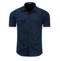 Camisa Militar Para Hombre Fredd Marshall 100% Algodón Manga Corta Estilo Casual Con Bolsillos Traje De Trabajo Camisa Sólida - details 10