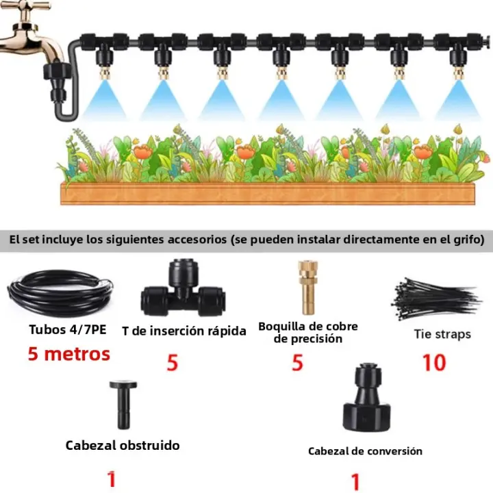 Sistema De Riego Para Jardín 5-20m Con Rojellones De Niebla Kit De Riego Automático Para Plantas Con Conector De Tubo PE 4/7 - 1