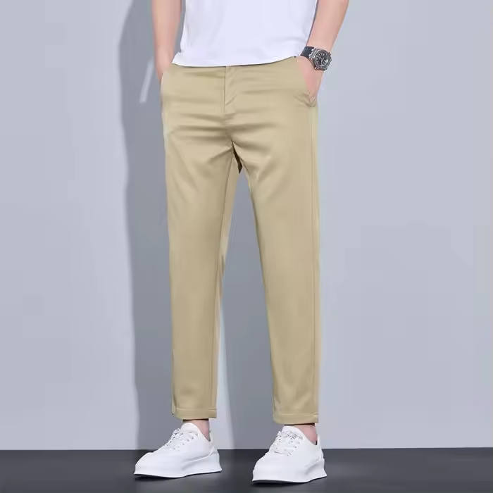 Pantalones Casuales Para Hombre De Verano Largo Hasta El Tobillo Ajustados Color Sólido Moda Fitted Cierre Elástico Talla 28-38 - 1