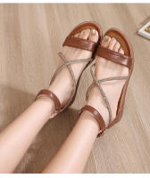 CA Zapatos de playa de una sola tira para mujer en pleno verano 2025, nuevos zapatos de alta gama con diamantes de imitación, punta abierta, tacón plano de alta gama, versión ancha, zapatos con elementos romanos, sandalias para mujer - details 22