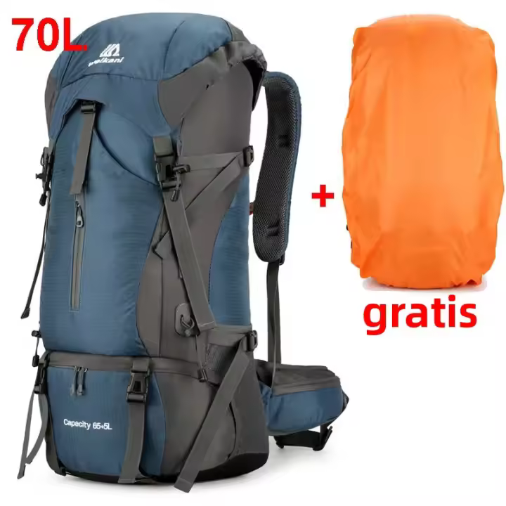 Mochila De Camping 70L De Nylon Para Hombres Y Mujeres Bolsa De Viaje Con Cubierta De Lluvia Para Senderismo Y Escalada Exterior - 1