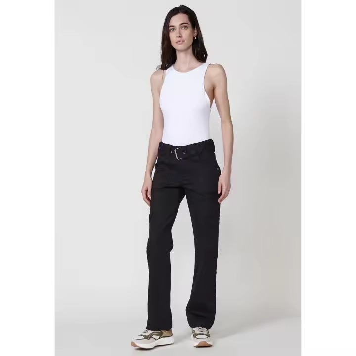 Koroshi - Pantalón cargo recto para mujer con cinturón ajustable, 97% algodón y 3% elastano, estilo urbano versátil - 1