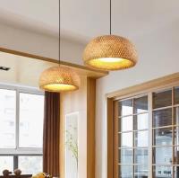 Meimon Lámpara colgante de bambú tejida a mano, compatible con bombilla E27. Disponible con cuerda y base en negro, blanco o madera. Diseño natural, artesanal y decorativo. Voltaje 90-260V - details 2