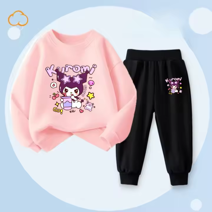 Conjunto De Ropa Infantil Sanrio Kuromi Para Niñas Primavera Suéter Con Cuello Redondo Y Pantalones Largos Dos Piezas Estilo Casual - 1