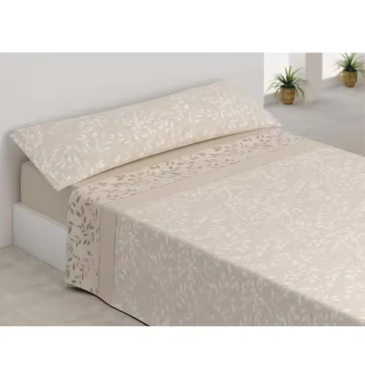 ANGAMA TEXTIL ALD HOME®️ - MAYA / BEIGE - 💐​ Sábanas de Verano Microfibra, juego de 3 piezas, tacto suave, muy elegantes, Flores beige, Verano, 100% Microfibra suave - 1