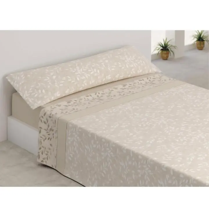 ANGAMA TEXTIL ALD HOME®️ - MAYA / BEIGE - 💐​ Sábanas de Verano Microfibra, juego de 3 piezas, tacto suave, muy elegantes, Flores beige, Verano, 100% Microfibra suave - 1
