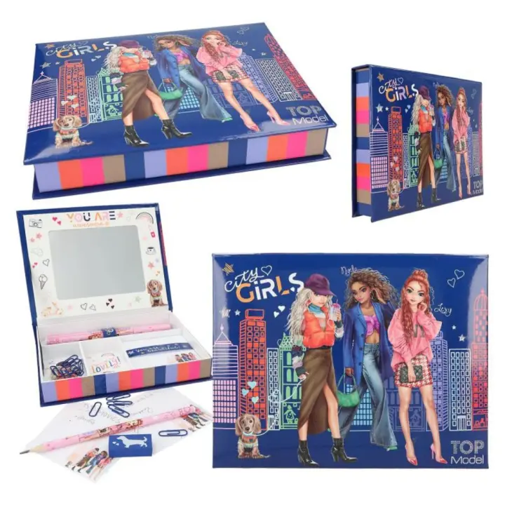 TopModel Caja de escritura CITY GIRLS con accesorios y material de escritorio tipo joyero con espejo DEPESCHE Top Model - 1
