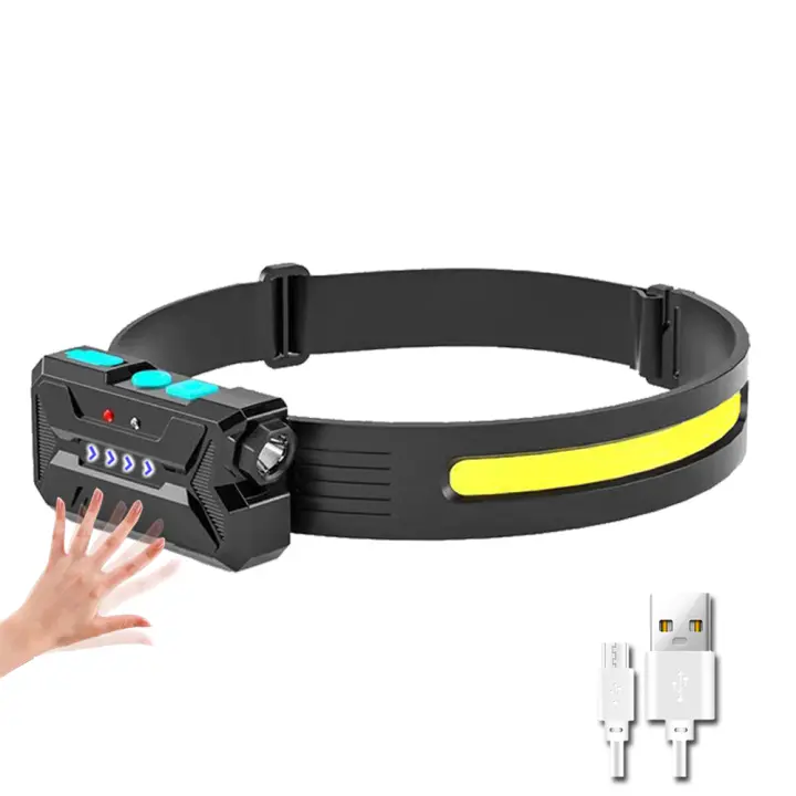 Linterna Frontal Recargable Con Sensor Y Batería 18650 COB LED Para Pesca Y Camping Luz De Mano Con Pantalla De Potencia Impermeable - 1