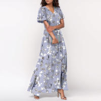 Vestido Largo Elegante Con Cuello En V Para Mujer Traje De Boda De Noche Fiesta Vestido De Fiesta Manga Corta Adecuado Para Primavera Verano Otoño - details 12
