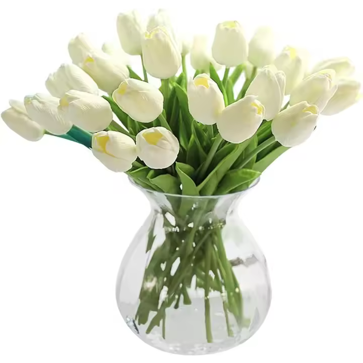 1PC artificiales  artificiales de seda y látex con tallos, de tacto real, para decoración de casa, bodas y jardines (blanco) - 1