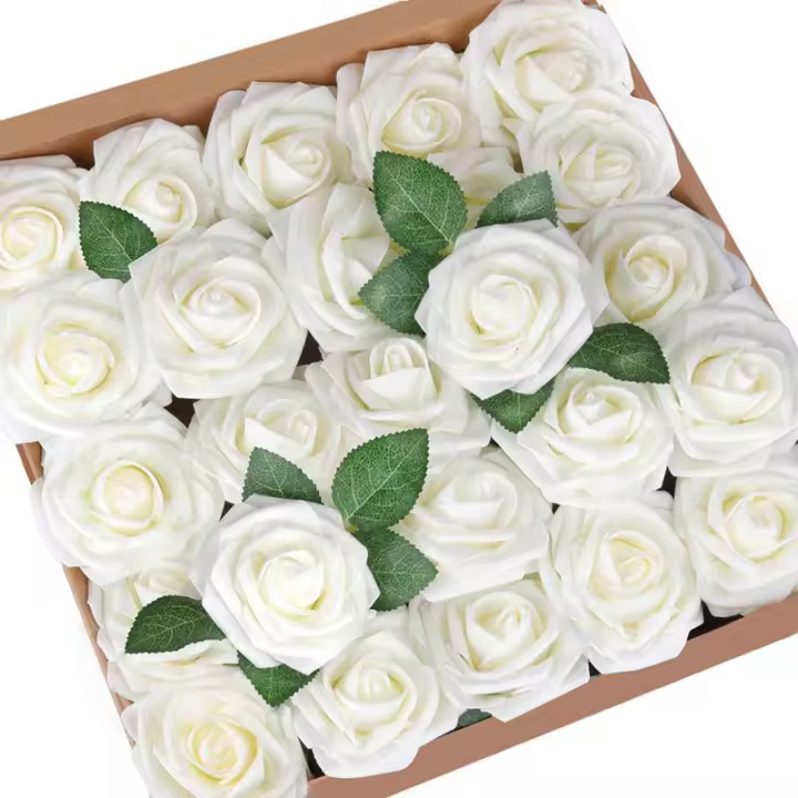25Pc Rosas Artificiales Blancas Para Decoración De Boda Y Fiesta Flores Falsas Con Tallo Para Arreglo De Novia Y Decoración De Hogar Y Jardín - 1