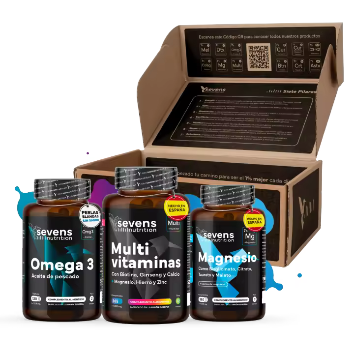 Pack Energía y Vitalidad para Regalar - Multivitaminas + Citrato y Bisglicinato de Magnesio + Omega 3 Omegatex® - Ideal para el Rendimiento Diario y Bienestar general - Sevens Nutrition - 1