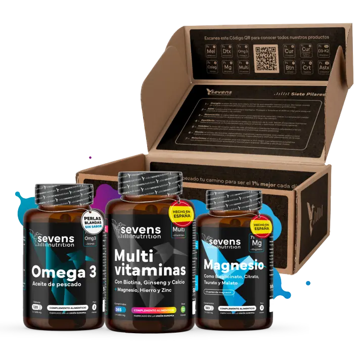 Pack Energía y Vitalidad para Regalar - Multivitaminas + Citrato y Bisglicinato de Magnesio + Omega 3 Omegatex® - Ideal para el Rendimiento Diario y Bienestar general - Sevens Nutrition - 1