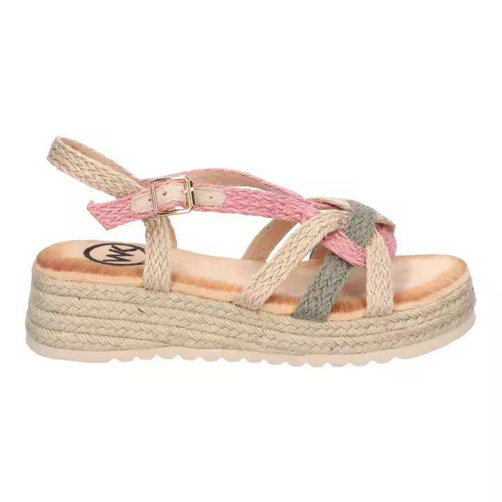 PuntoSalao Sandalias de plataforma en yute cómoda para mujer color rosa KK-986 - 1