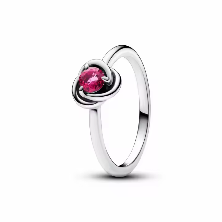 Anillo Pandora circular de eternidad con piedra natal de cristal de octubre rosa - 1