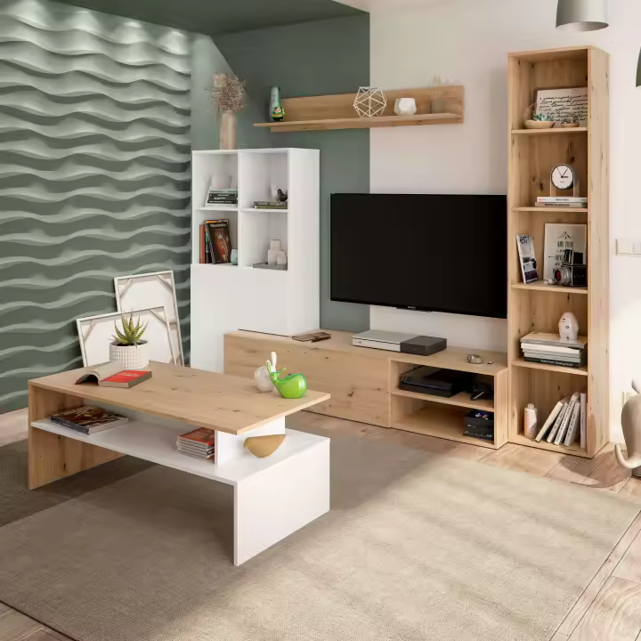 Mueble De Salón Lyra Con Almacenaje Blanco Artik Y Roble - 1