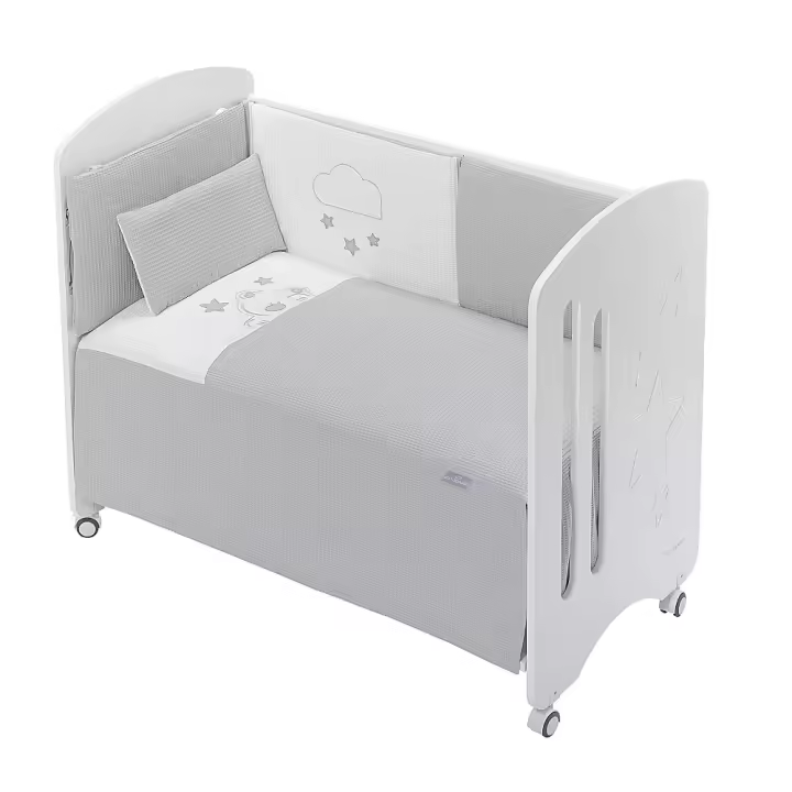 COORDENADO 3 PCS. CAMA 60X120 (COLCHA+PÁRA-CHOQUES+ALMOFADA)-ALGODÃO NINHO ABELHA-MOD.VIGGO-CINZA - 1