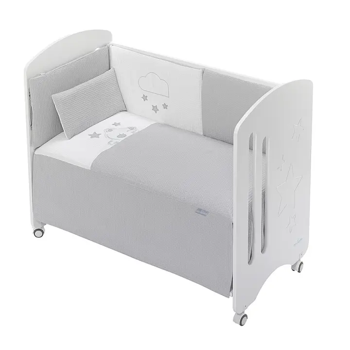 COORDENADO 3 PCS. CAMA 60X120 (COLCHA+PÁRA-CHOQUES+ALMOFADA)-ALGODÃO NINHO ABELHA-MOD.VIGGO-CINZA - 1