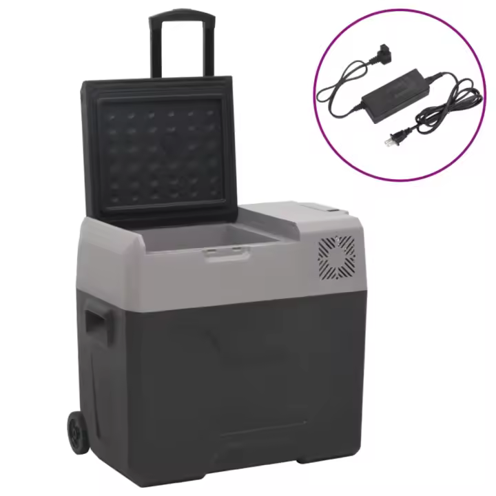 vidaXL Nevera con ruedas y adaptador polipropileno negro y gris 40 L - 1
