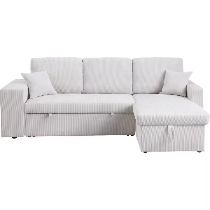 Sofá esquinero convertible/reversible de pana "Axel" - 3 plazas - Beige - 1