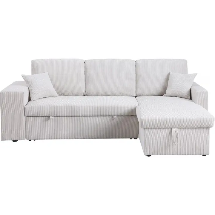 Sofá esquinero convertible/reversible de pana "Axel" - 3 plazas - Beige - 1