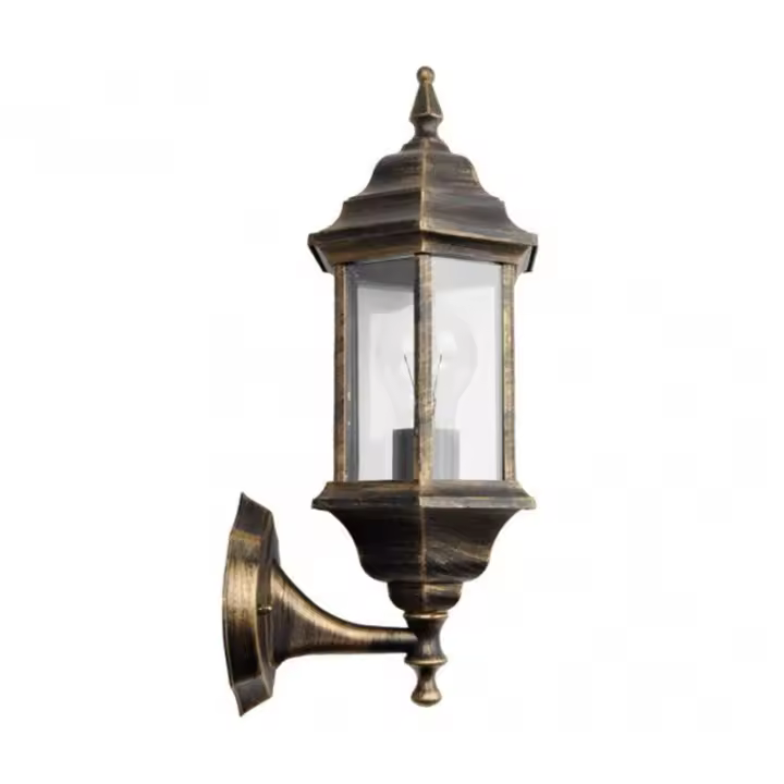 FABRILAMP Aplique Exterior de Aluminio Pollux Pequeño 1xe27 Negro/Oro IP44 42x16x20 Cm - Resistente a la Intemperie - 1
