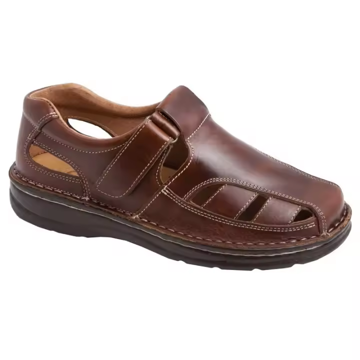 Sandalia Confortable Hombre En Piel Cuero Referencia: E822 Cuero Marca MOYA Sandalia confortable para hombre, ajustable con velcro, fabricada en piel cuero con forro de piel y planta acolchada de piel. - 1
