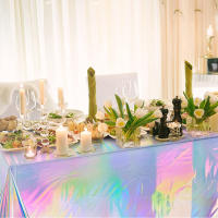Mantel Desechable Láser Rectangular De Aluminio Arcoíris Para Decoración De Cumpleaños Y Bodas 1 Pieza Moderno Estilo Plástico - details 4
