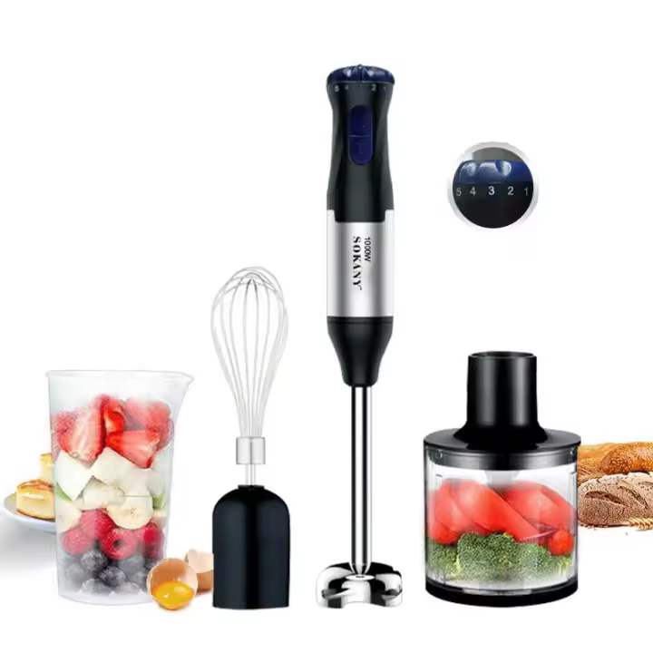 Picadora Eléctrica Maple inoxidable Incluye Medium Vase, Picador y Emulsionador | Pica hielo, Pies freezados, Frutos Secos Batidora de mano 1000W, 5 Velocidad regulable + Turbo, 4-en-1 - 1