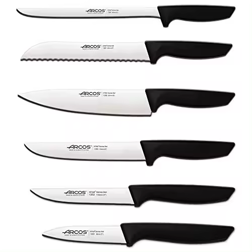 Arcos Juego Cuchillos Cocina Set Cuchillos Cocina Cuchillos Cocina Profesional  6 pzas  Cuchillos Acero Inoxidable Mango Negro  Utensilios de Cocina Serie Niza  Apto lavavajillas  Envase Ecologico - 1