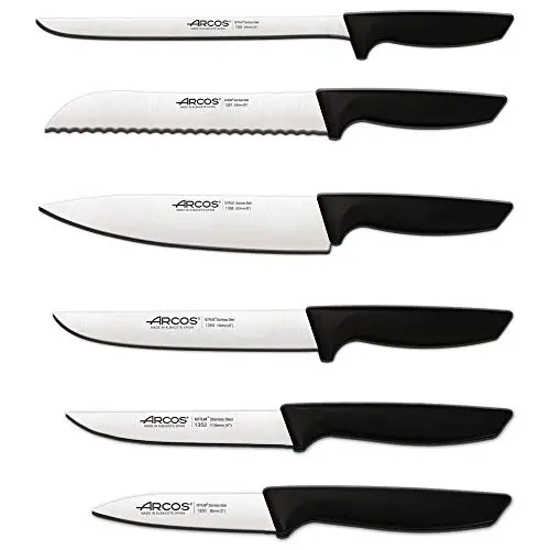 Arcos Juego Cuchillos Cocina Set Cuchillos Cocina Cuchillos Cocina Profesional  6 pzas  Cuchillos Acero Inoxidable Mango Negro  Utensilios de Cocina Serie Niza  Apto lavavajillas  Envase Ecologico - 1