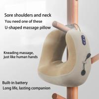 1 masajeador de cuello eléctrico en forma de U just EVO, batería de litio recargable portátil, dispositivo de masaje cervical hipoalergénico, con almohada para el cuello con carga USB - details 1