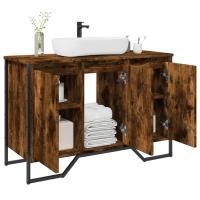 vidaXL Armario lavabo baño madera ingeniería 91x35x60 cm en color Roble ahumado/Marrón roble/Gris sonoma y más | almacenamiento funcional diseño moderno para baño dormitorio sala - details 0