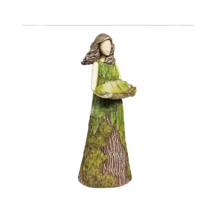 Decoración de jardín Bosque Niña Comedero para pájaros Artesanía en resina (15cm) - 1