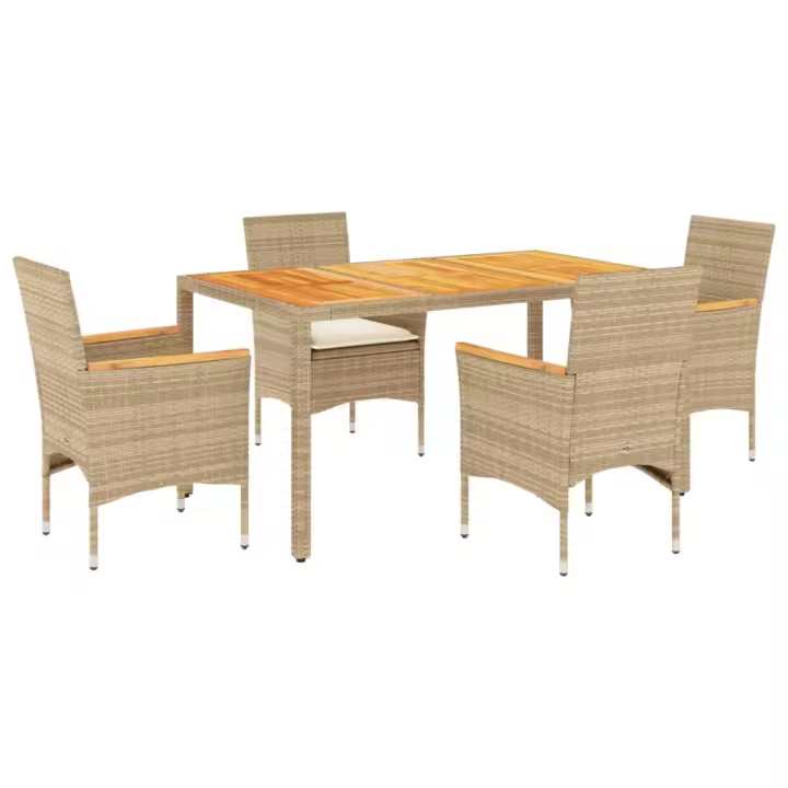 vidaXL Set de comedor jardín 5 pzas con cojines ratán PE acacia beige - 1