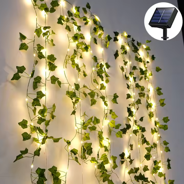 Guirnalda de luces solares para exteriores, 100 LED, 12 m, luces de hadas, hojas de hiedra artificiales, 8 modos, luces LED de hiedra resistentes al agua - 1